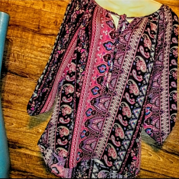 Stoosh Top Size L Paisley High Low Lace Back EUC - Picture 8 of 11